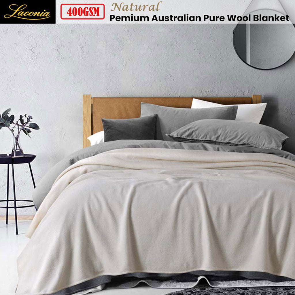 NNEDSZ Laconia 400GSM Premium Pure Wool Blanket Natural King