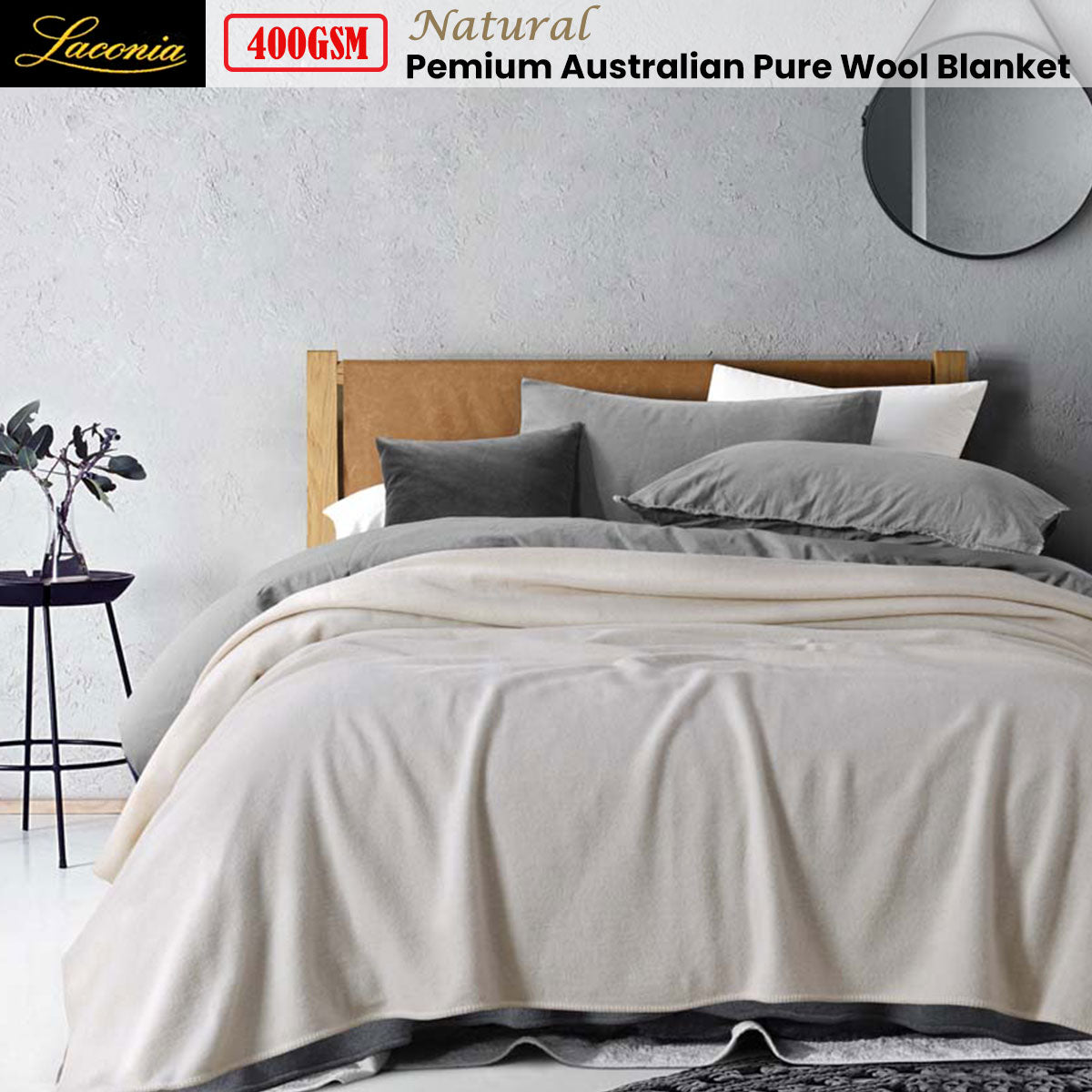 NNEDSZ Laconia 400GSM Premium Pure Wool Blanket Natural King