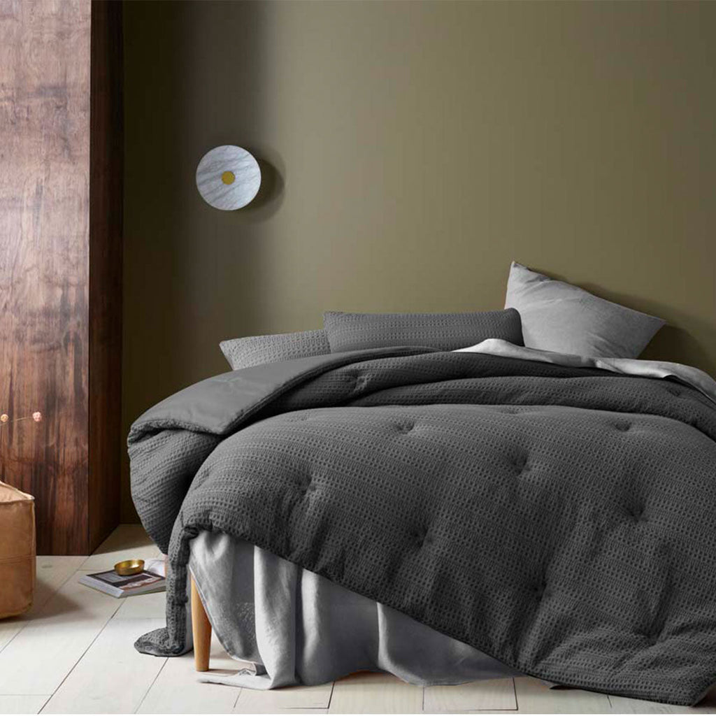 NNEDSZ Soho Waffle Dark Grey 3 Piece Comforter Set Queen