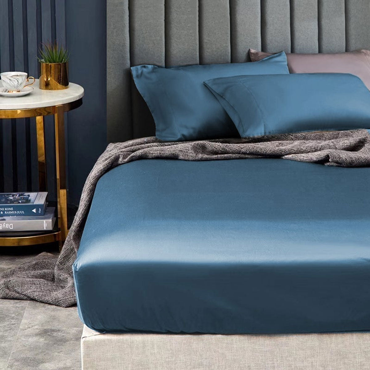 Ramesses 1500TC Elite Egyptian Cotton Sateen Fitted Sheet Combo Set Classic Blue King Single-0