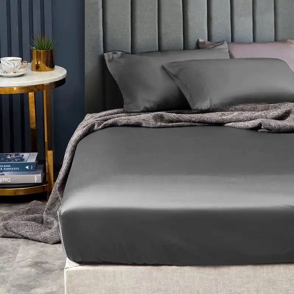 Ramesses 1500TC Elite Egyptian Cotton Sateen Fitted Sheet Combo Set Charcoal Double-0
