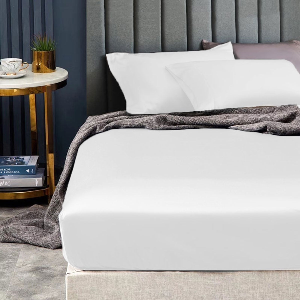 Ramesses 1500TC Elite Egyptian Cotton Sateen Fitted Sheet Combo Set White Single-0