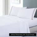 soft microfibre embroidered stripe sheet set king white sheet taupe stripe-0
