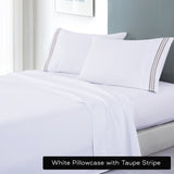 soft microfibre embroidered stripe sheet set king white sheet taupe stripe-0