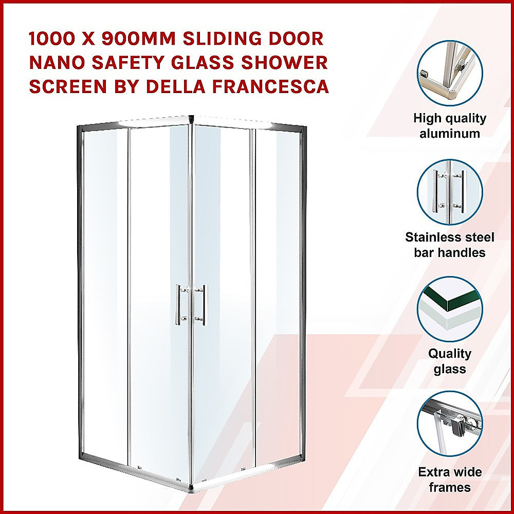 NNEDSZ 1000 x 900mm Sliding Door Nano Safety Glass Shower Screen By Della Francesca