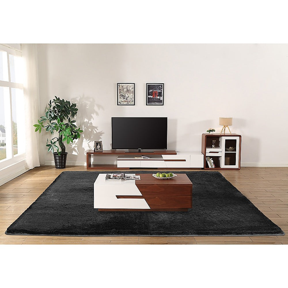NNEDSZ 230x200cm Floor Rugs Large Shaggy Rug Area Carpet Bedroom Living Room Mat - Black