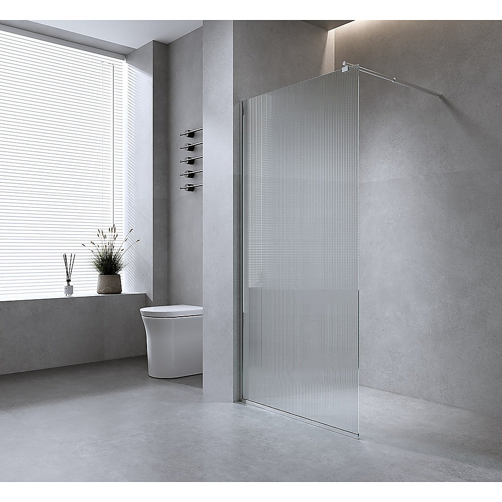 NNEDSZ 90cm Reeded Single Shower Glass Screen with Gunmetal Wall Channel
