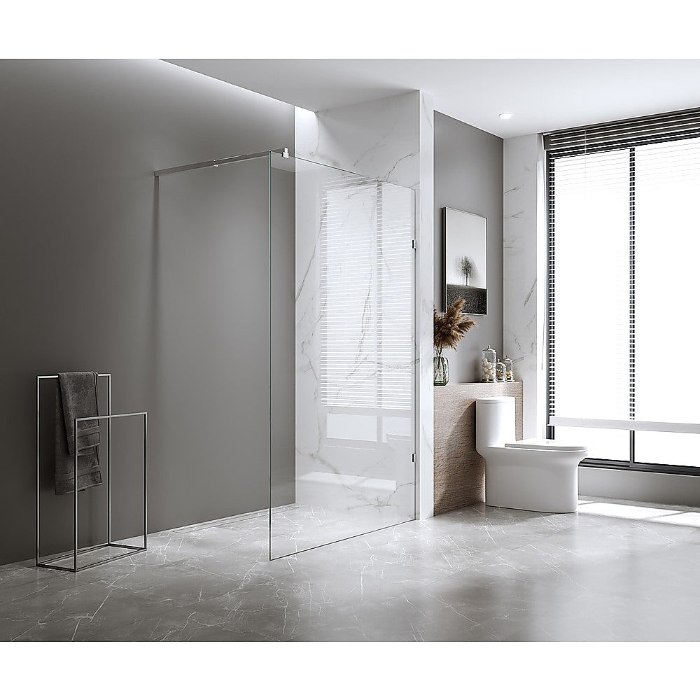 NNEDSZ 80x210cm Single Shower Glass Screen with Chrome F-brackets & Round Pole
