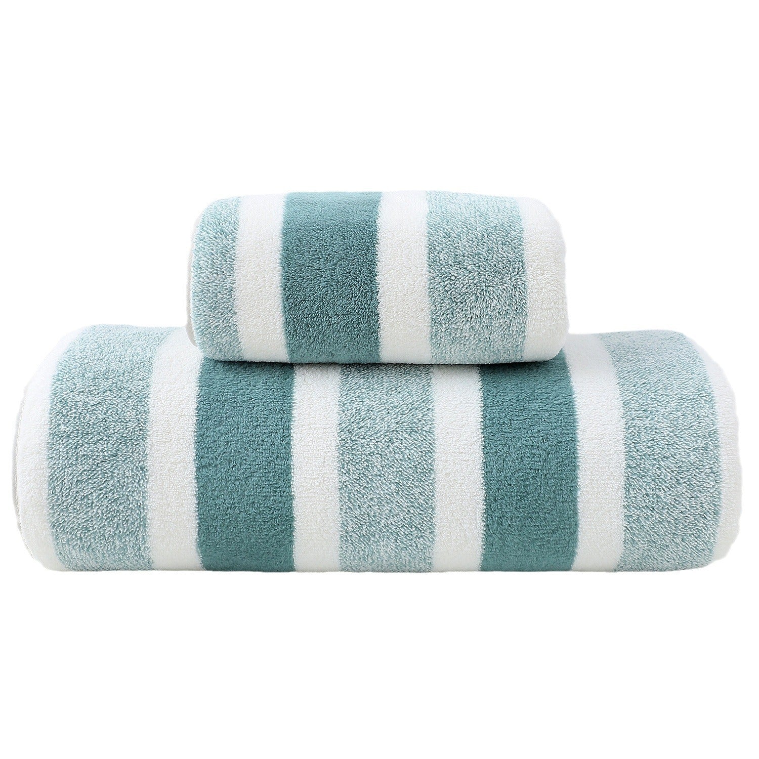 Luxury Cotton Green Wide Stripe Towel Set - 6 Piece Set (2 Hand Towels, 2 Bath Towels, 2 Washcloths), Ultra Soft and Absorbent-1