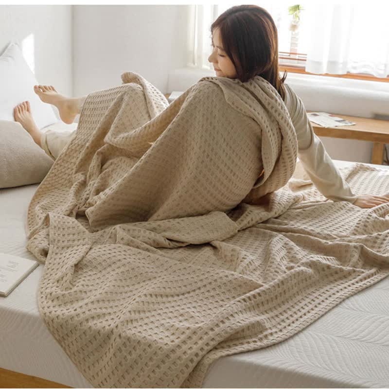 NNEDSZ Cotton Waffle Blanket - Air Conditioning Blanket/Throw/Summer Quilt, 200*230cm,Green