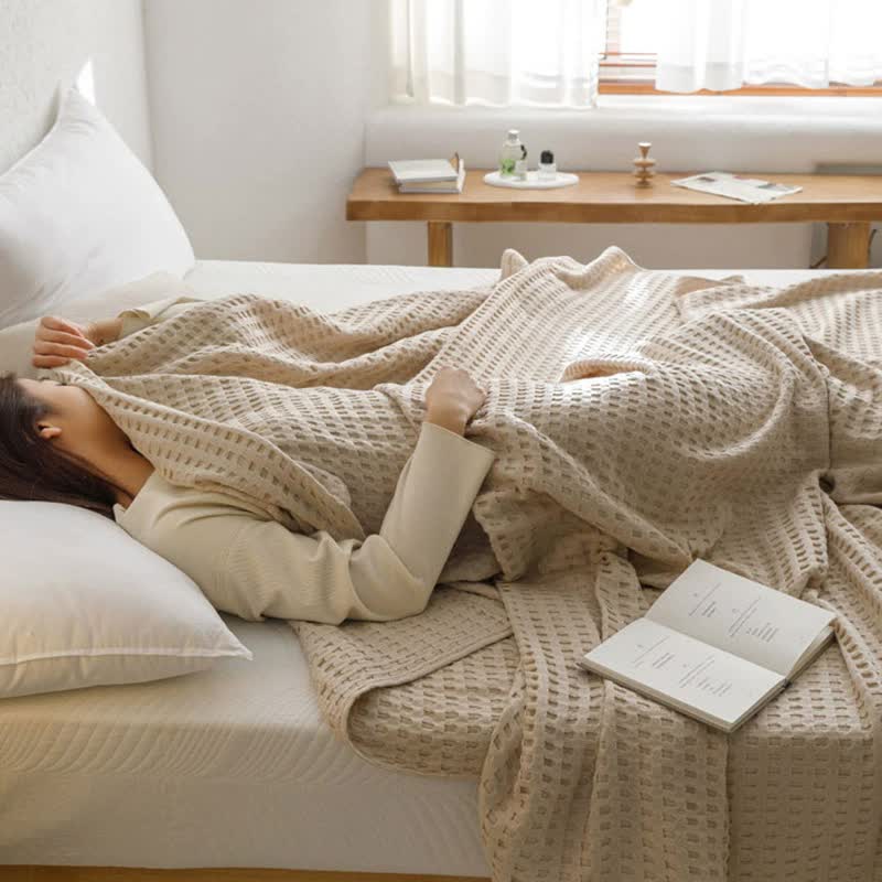 NNEDSZ Cotton Waffle Blanket - Air Conditioning Blanket/Throw/Summer Quilt, 200*230cm,Green