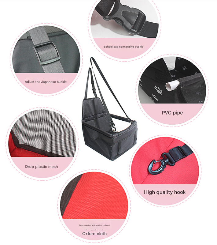 NNEDSZ Black and pink Portable Pet Car Seat for Dogs and Cats - Adjustable Car Seat Cover, Pet Travel Car Carrier with Safety Belt