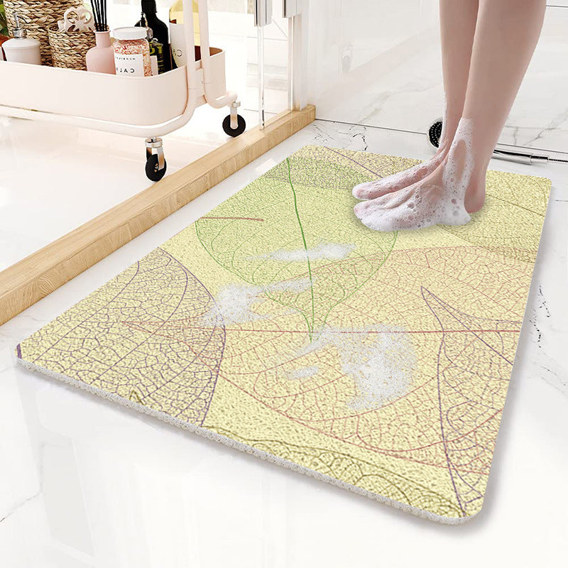 NNEDSZ Yellow Leaves Pattern  PVC Non-Slip Bath Mat 45x75cm - Shower Drain Hole Design, Soft & Quick-Dry Bathroom Rug