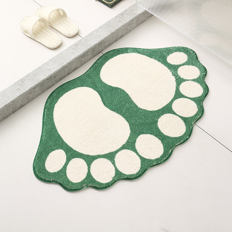 NNEDSZ 2 Pcs Green And White Foot-Shaped Plush Bath Mat - Non-Slip Absorbent Bathroom Rug for Bedroom and Doorway (50x80cm)