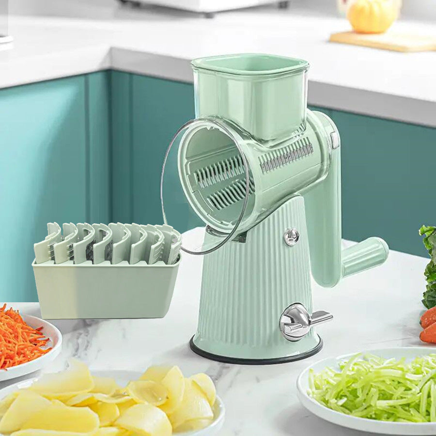 Multi-Function Rotary Vegetable Slicer & Grater - 5 Blade Types (10 Pcs Total) with Storage Box-green-2