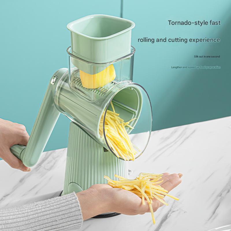 Multi-Function Rotary Vegetable Slicer & Grater - 5 Blade Types (10 Pcs Total) with Storage Box-green-3