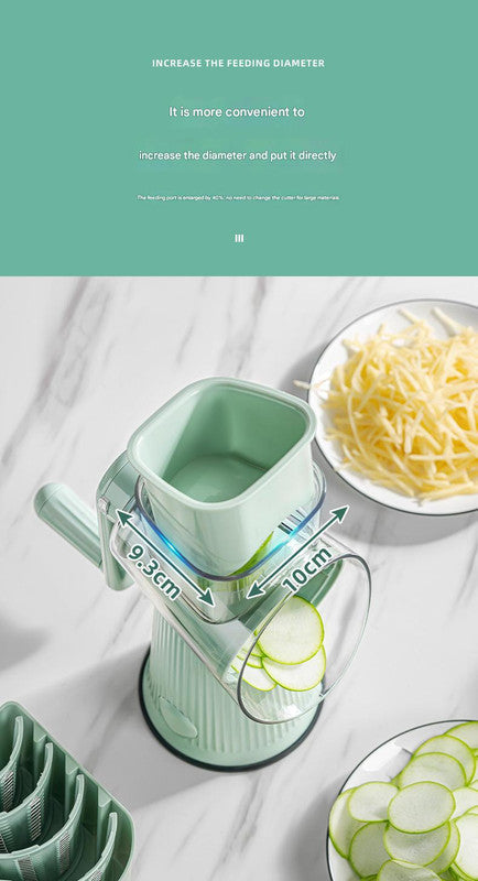 Multi-Function Rotary Vegetable Slicer & Grater - 5 Blade Types (10 Pcs Total) with Storage Box-green-4