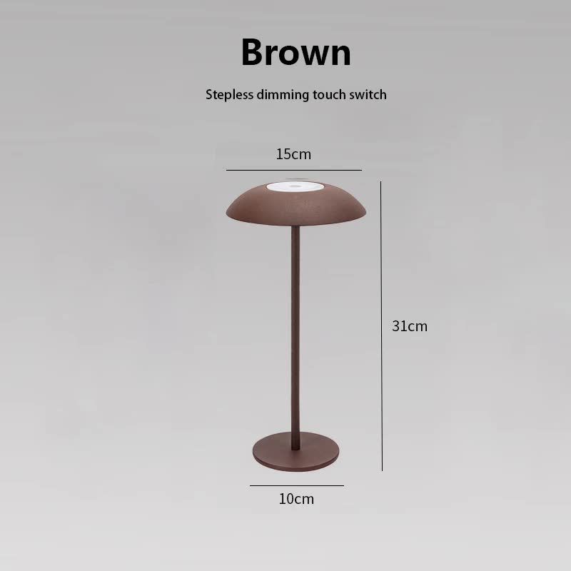Brown Minimalist Rechargeable LED Touch Table Lamp - 3-Color Stepless Dimming Metal Desk Light-0