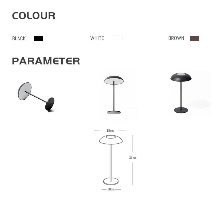 Brown Minimalist Rechargeable LED Touch Table Lamp - 3-Color Stepless Dimming Metal Desk Light-2