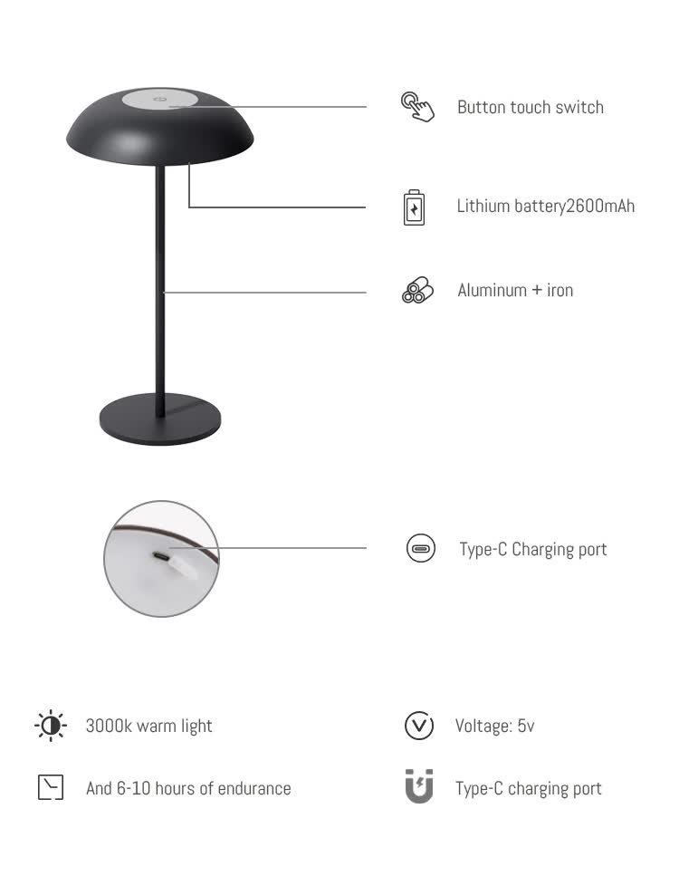 Brown Minimalist Rechargeable LED Touch Table Lamp - 3-Color Stepless Dimming Metal Desk Light-4