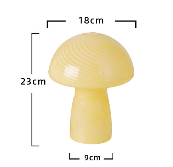 Stripe-Pure Leather Pink Retro Swirl Glass Mushroom Table Lamp - LED Bedside Night Light