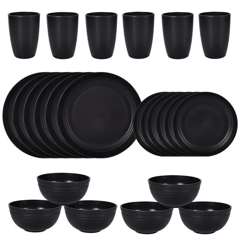 Stylish Black Wheat Straw Dinnerware Set - 24 Pieces Including Plates, Bowls & Cups-0
