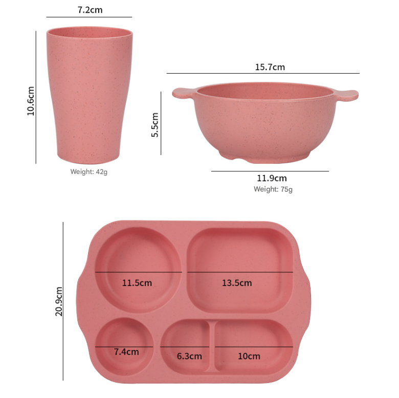 Macaron 4 Colours Durable Eco-Friendly Wheat Straw Dinnerware Set - 24 Pieces with Plates, Bowls, Cups & Cutlery-2