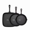 Three-piece set Heavy Duty Cast Iron Skillet & Grill Pan Thickened Vintage Style Cookware for Steak Breakfast & Camping-0