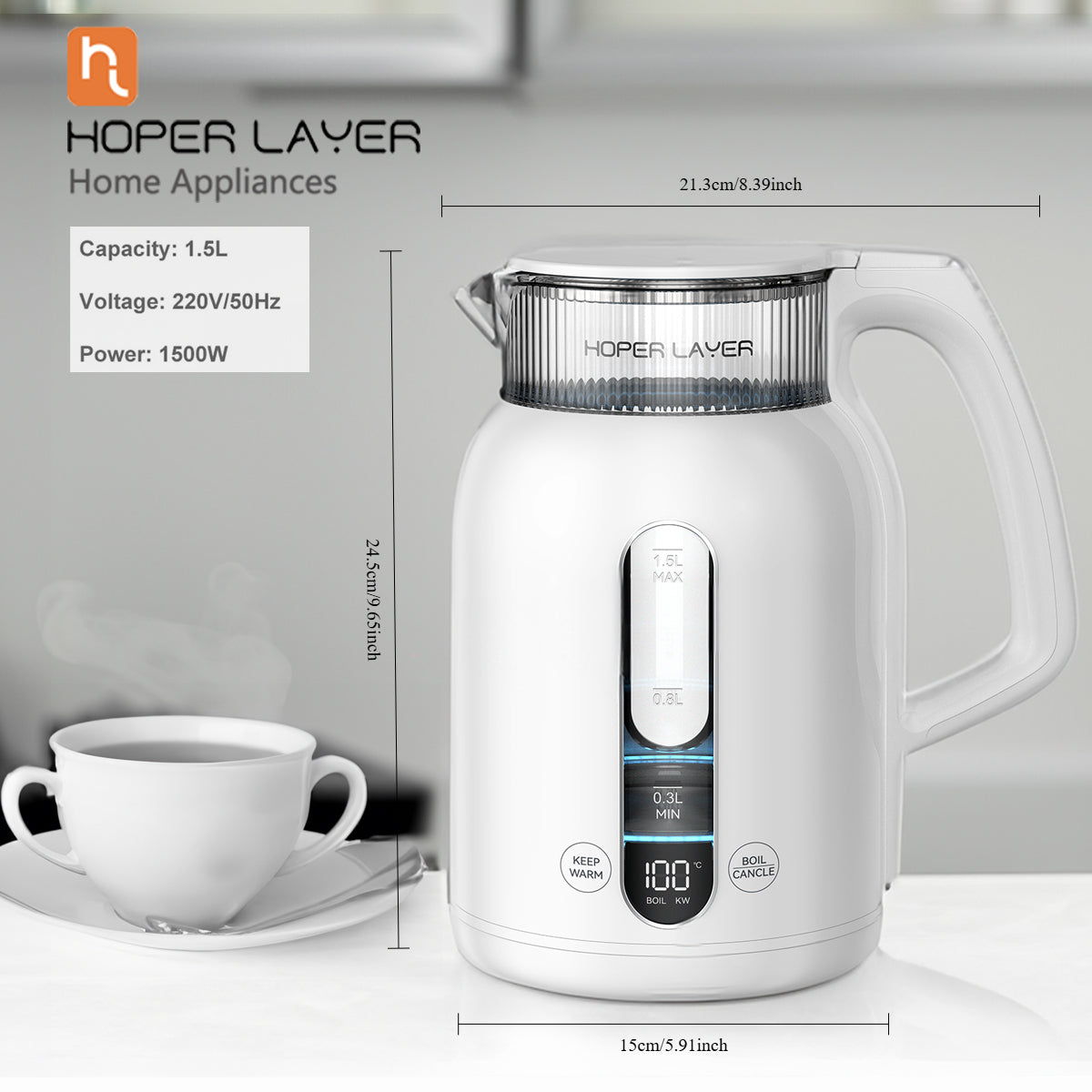 NNEDSZ Hoper Layer Insulation Electric Kettle 1.5L 1500W Water Boiler K15-G1
