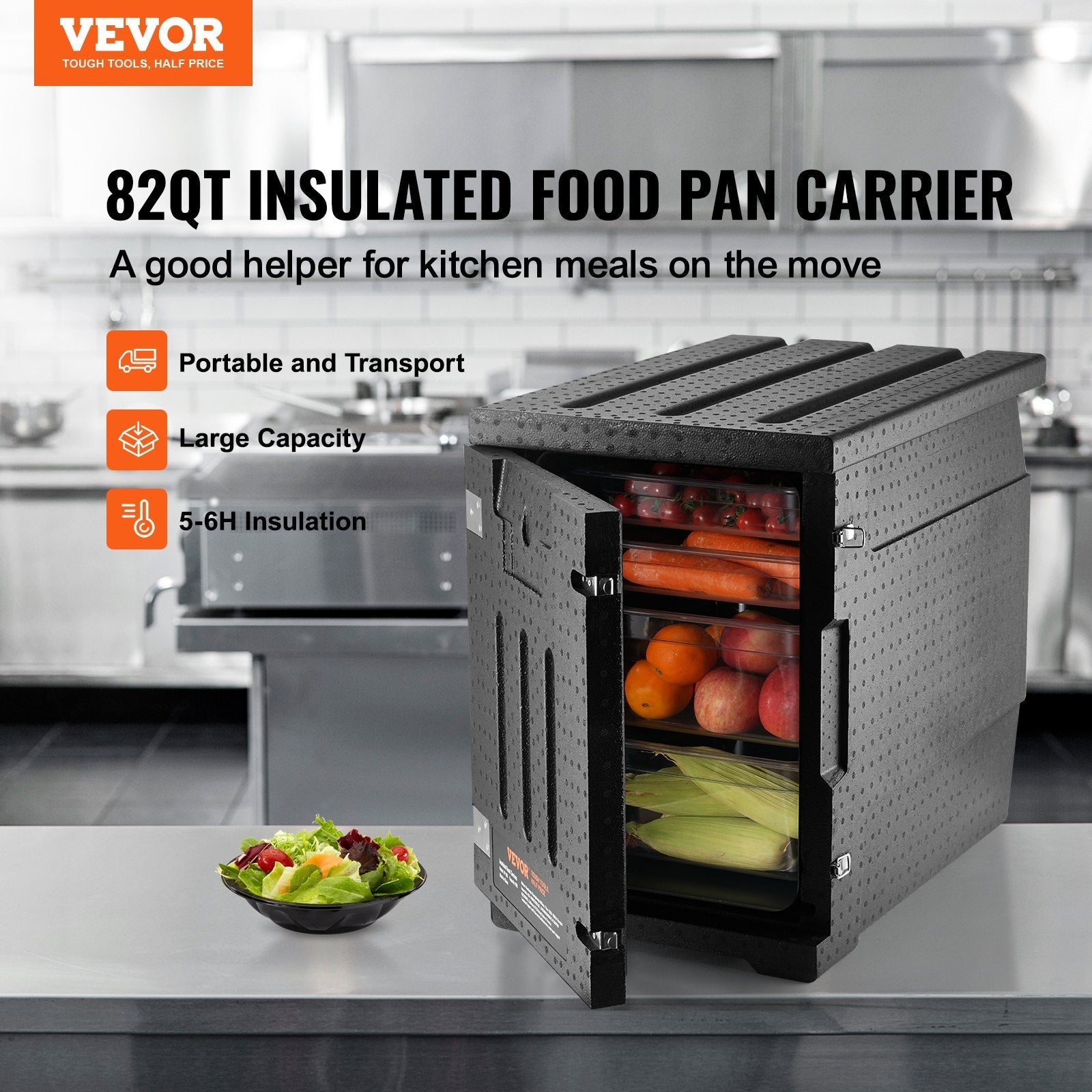 VEVOR Insulated Food Pan Carrier, 90L Hot Box for Catering, LLDPE Food Box Carrier with Double Buckles, Front Loading Food Warmer for Restaurant, Canteen, etc.-1