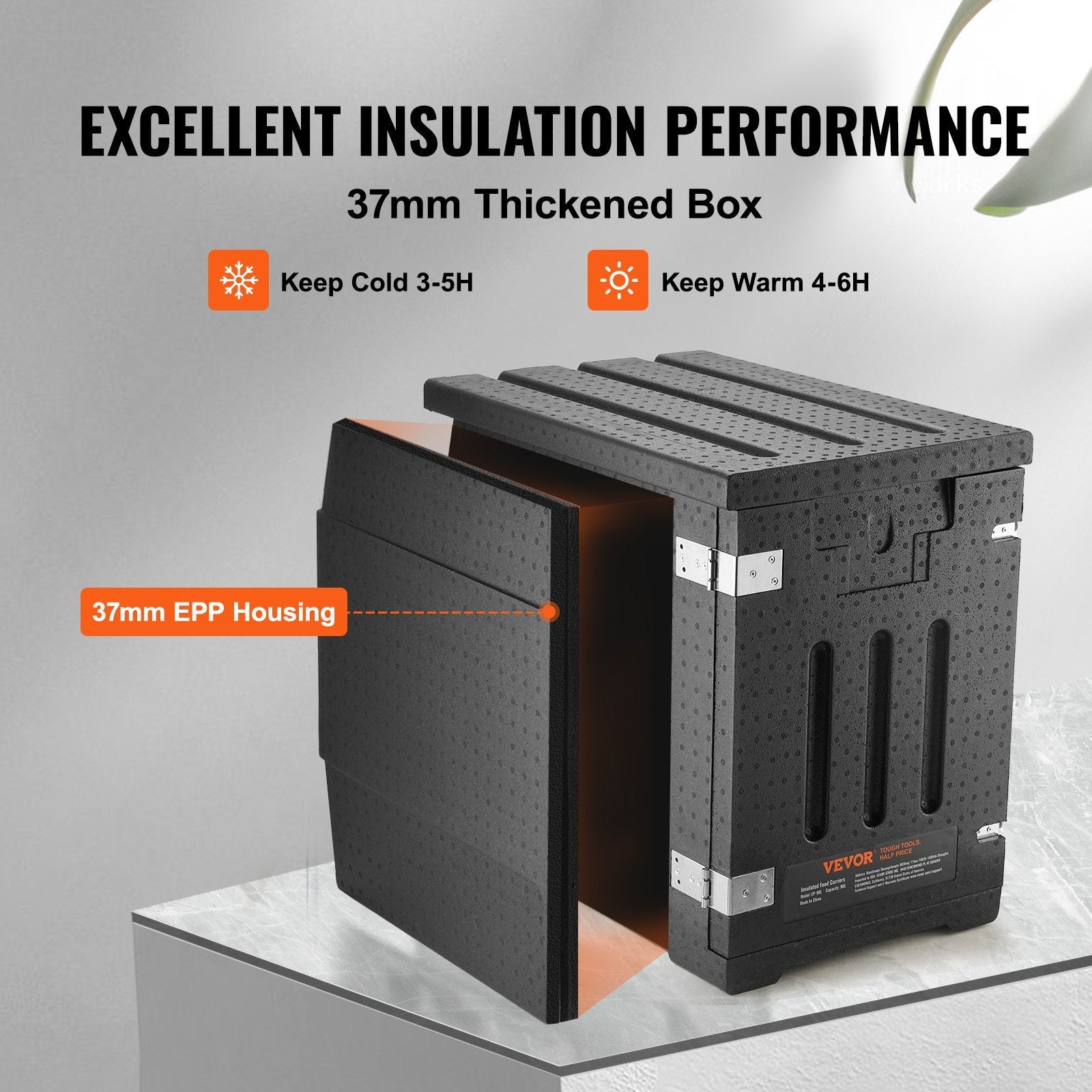VEVOR Insulated Food Pan Carrier, 90L Hot Box for Catering, LLDPE Food Box Carrier with Double Buckles, Front Loading Food Warmer for Restaurant, Canteen, etc.-2