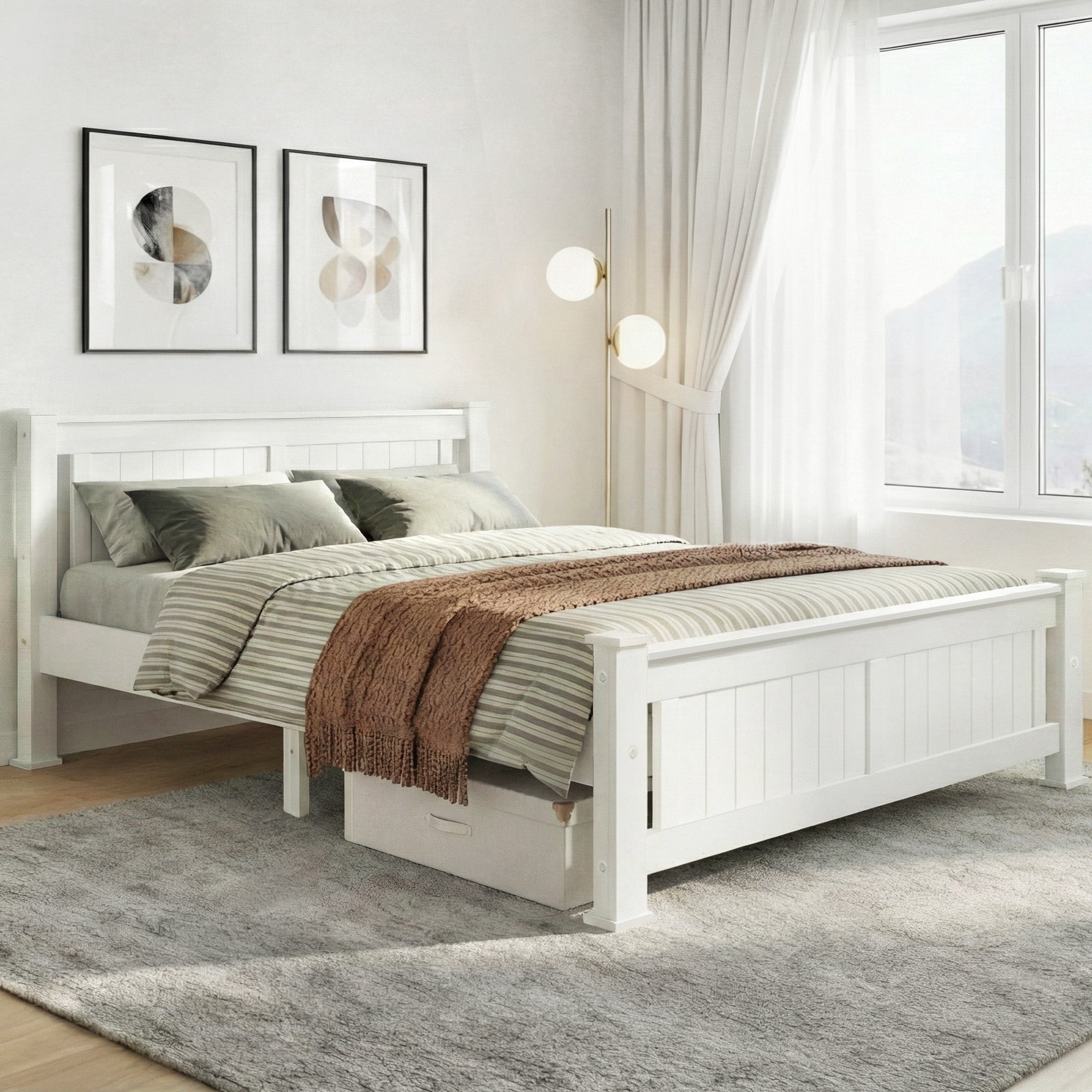 Artiss Bed Frame Double Size Wooden White RIO-0