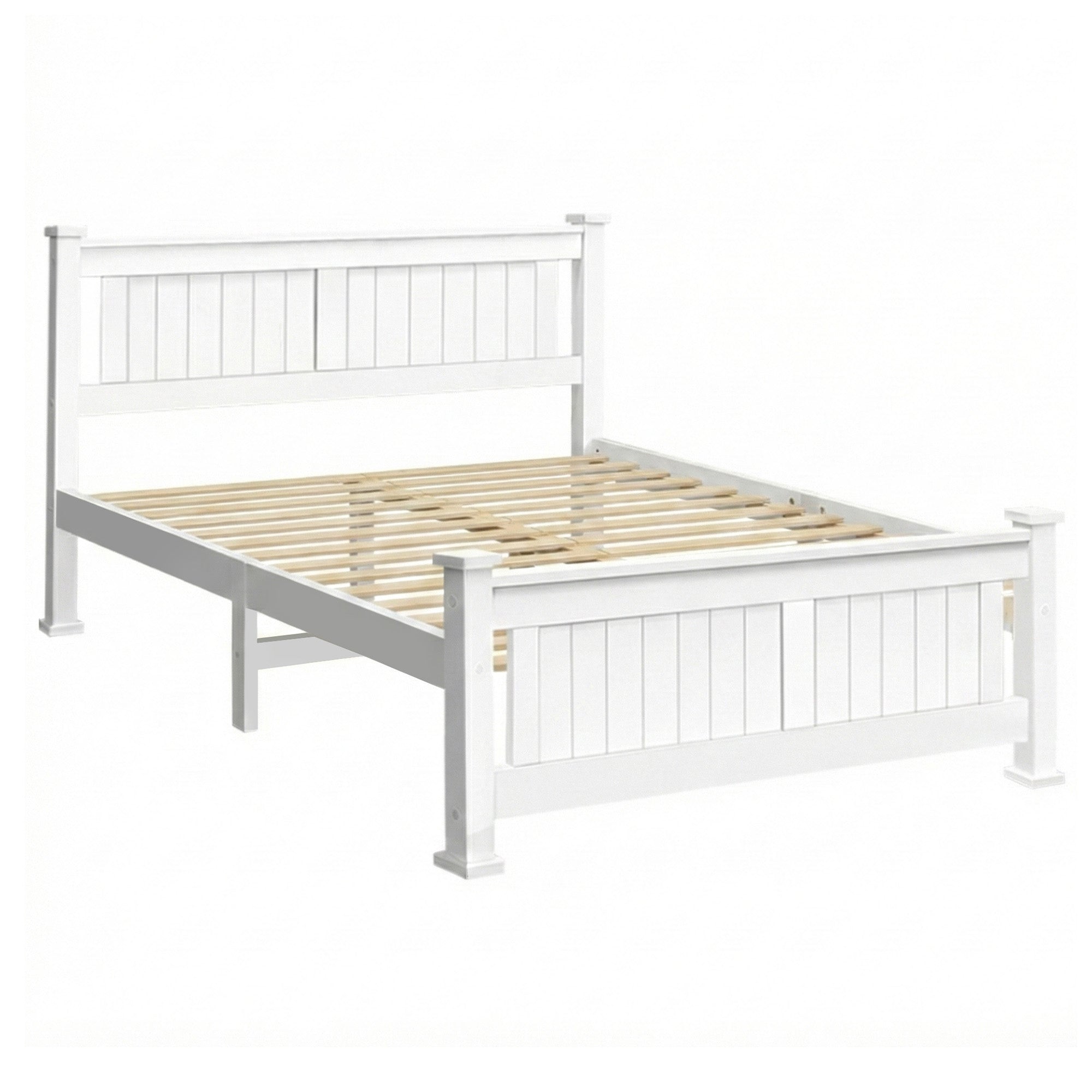 Artiss Bed Frame Double Size Wooden White RIO-1