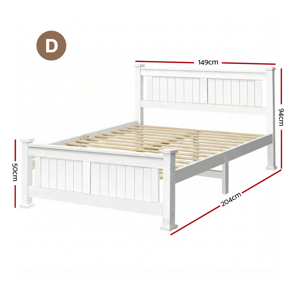 Artiss Bed Frame Double Size Wooden White RIO-2