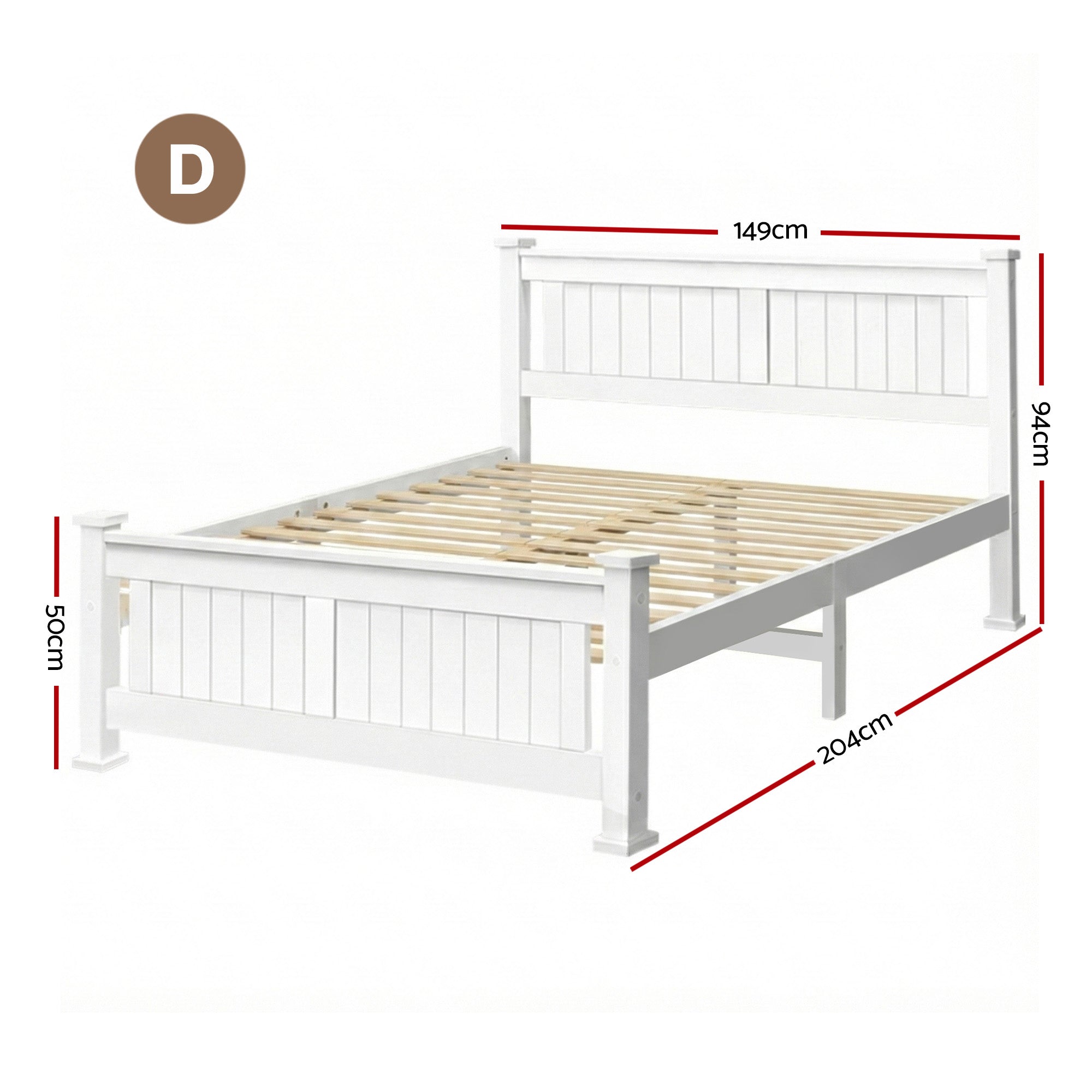 Artiss Bed Frame Double Size Wooden White RIO-2