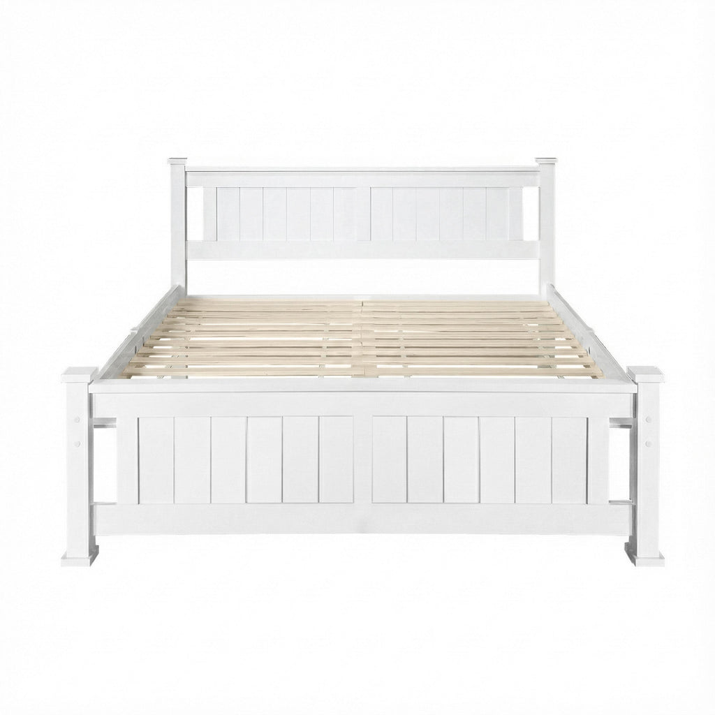 Artiss Bed Frame Double Size Wooden White RIO-3