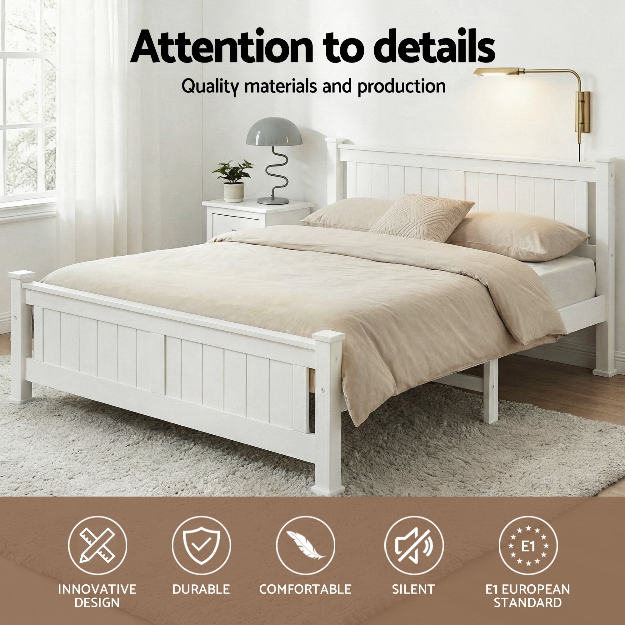 Artiss Bed Frame Double Size Wooden White RIO-4