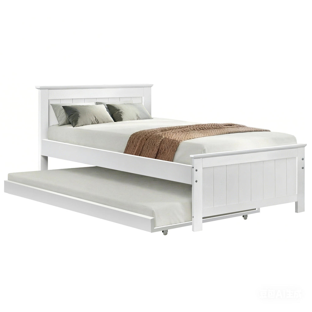 Artiss Bed Frame King Single Size Wooden Trundle Daybed White ELVIS-1