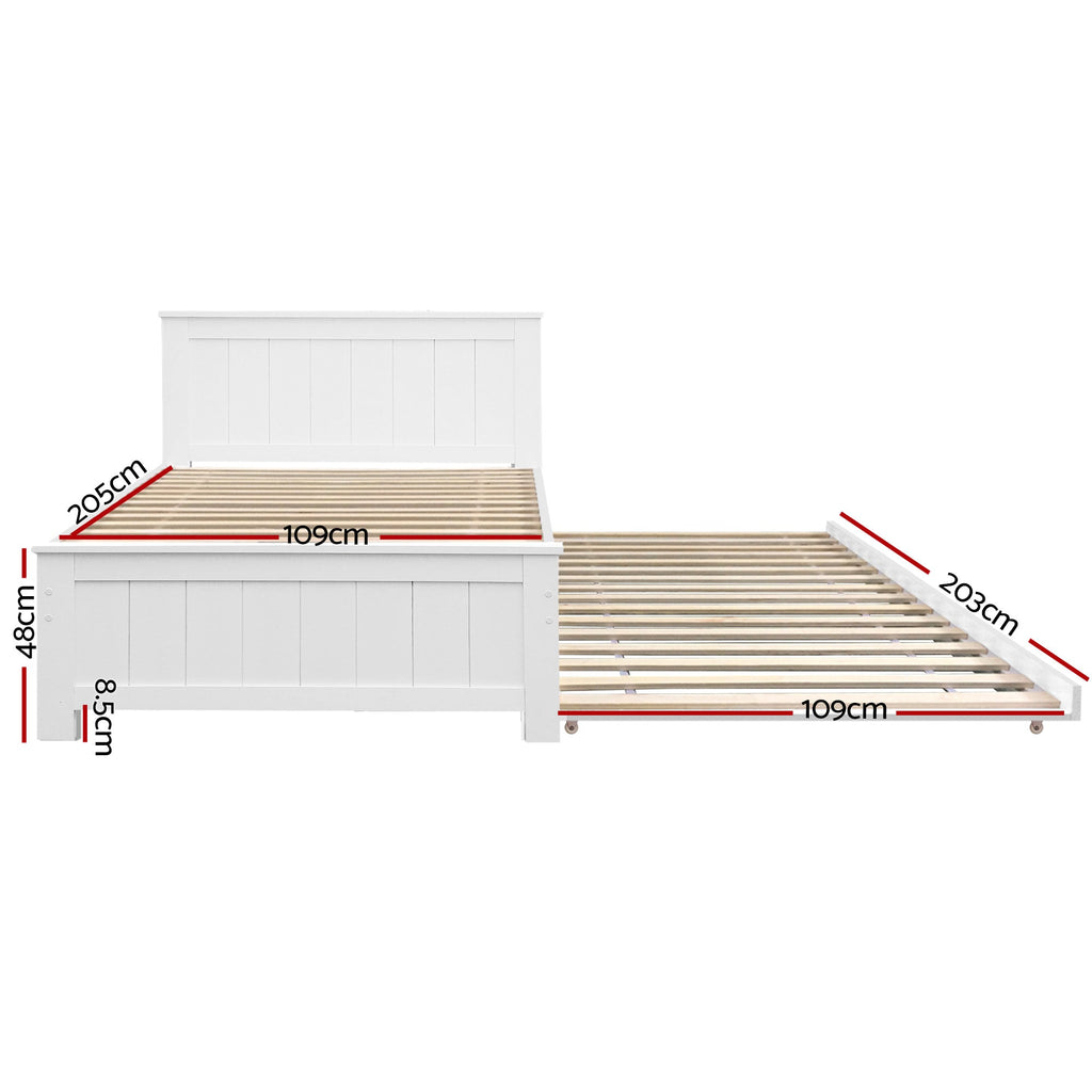 Artiss Bed Frame King Single Size Wooden Trundle Daybed White ELVIS-2