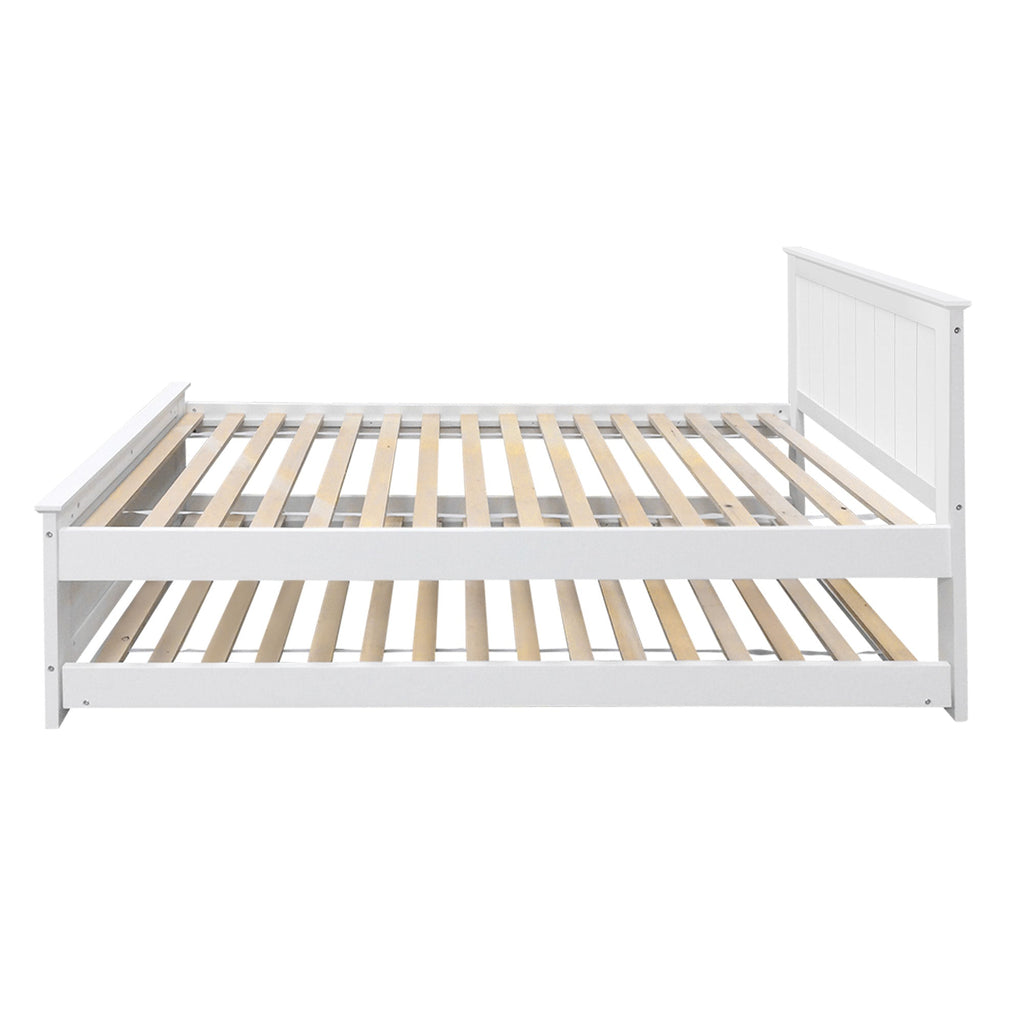 Artiss Bed Frame King Single Size Wooden Trundle Daybed White ELVIS-3