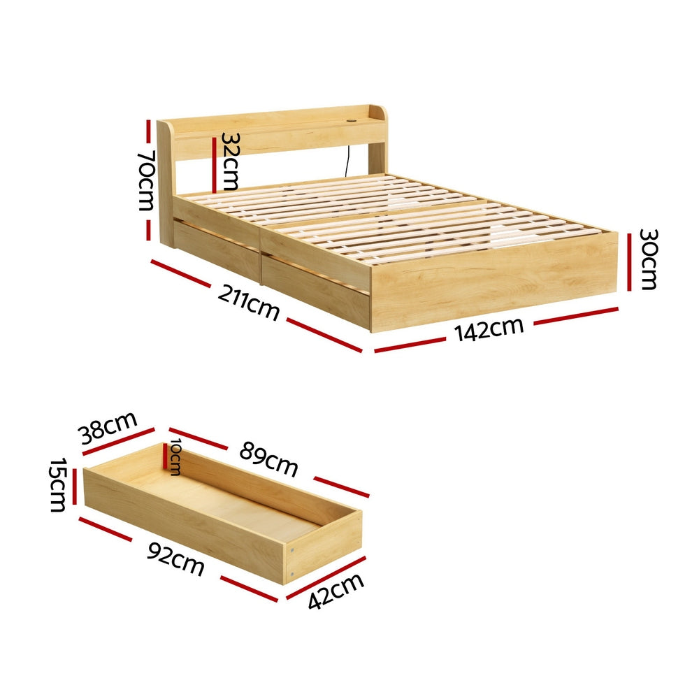 Artiss Bed Frame Double Size with Charging Ports and 2 Drawers AURA-1