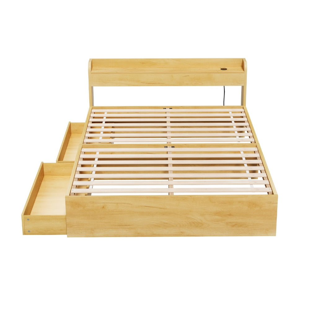 Artiss Bed Frame Double Size with Charging Ports and 2 Drawers AURA-2