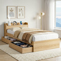 Artiss Single Bed Frame with 2 Storage Drawers Platform Bed Base with USB Ports Sturdy Wooden Slat Support Natural-0