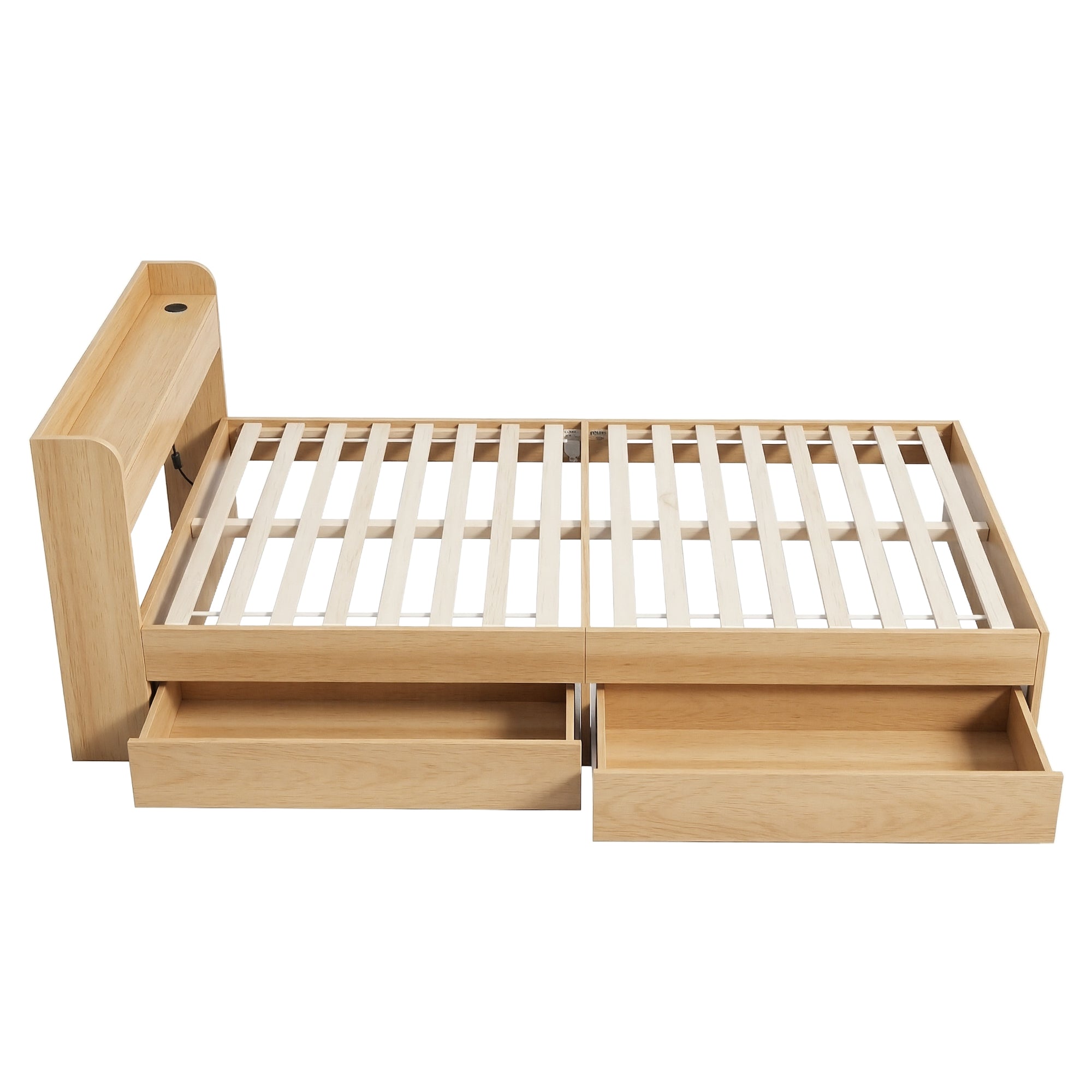 Artiss Single Bed Frame with 2 Storage Drawers Platform Bed Base with USB Ports Sturdy Wooden Slat Support Natural-3
