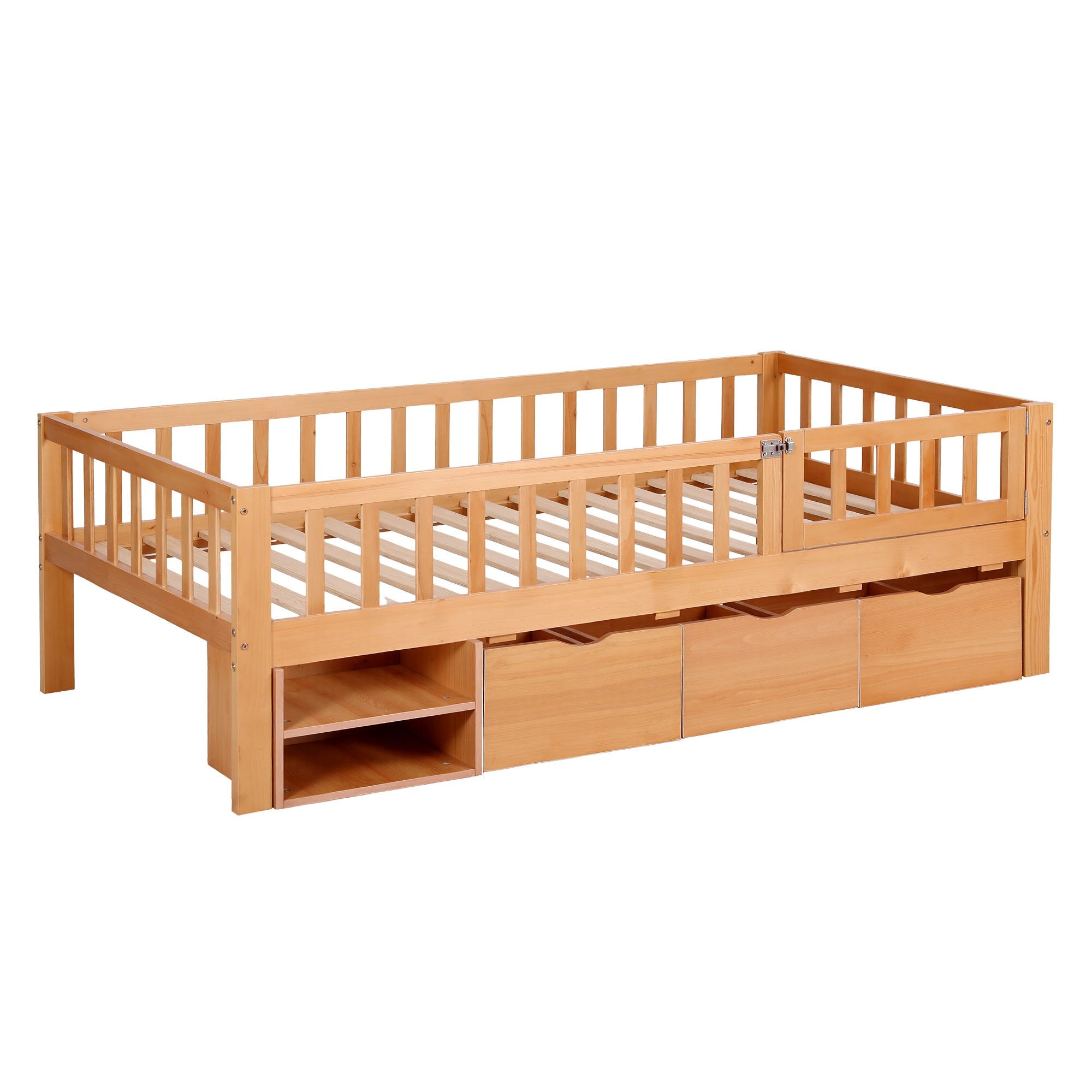 Artiss Kids Single Bed Frame with 3 Storage Drawer Montessori Bed for Toddler Natural-2
