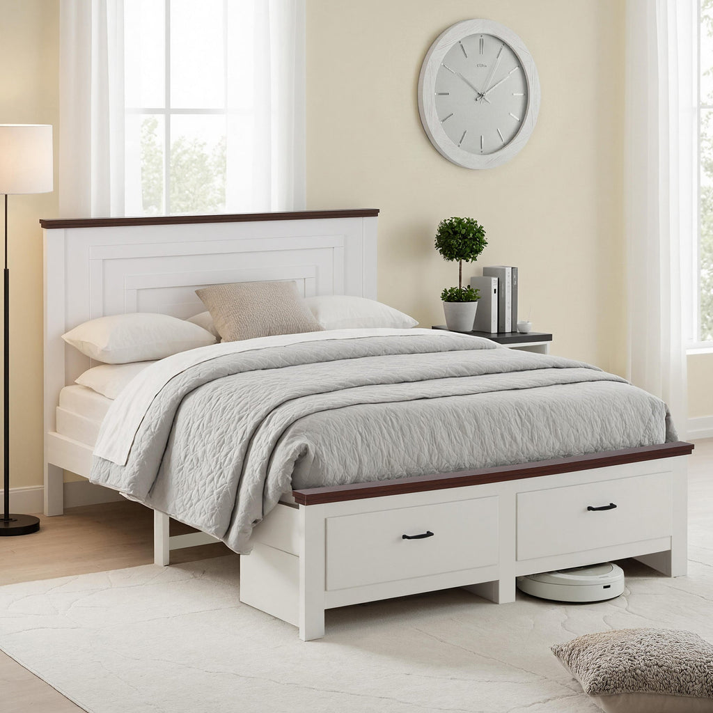 Artiss Queen Wooden Bed Frame with 2 Drawer Platform Bed with 108cm Solid High Headboard White Bed Base for Bedroom Easy Assembly-0