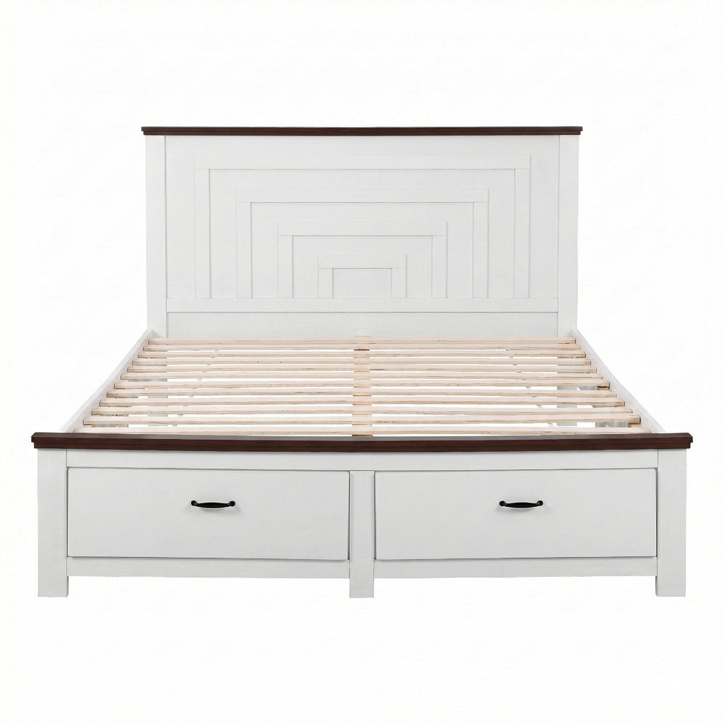 Artiss Queen Wooden Bed Frame with 2 Drawer Platform Bed with 108cm Solid High Headboard White Bed Base for Bedroom Easy Assembly-2