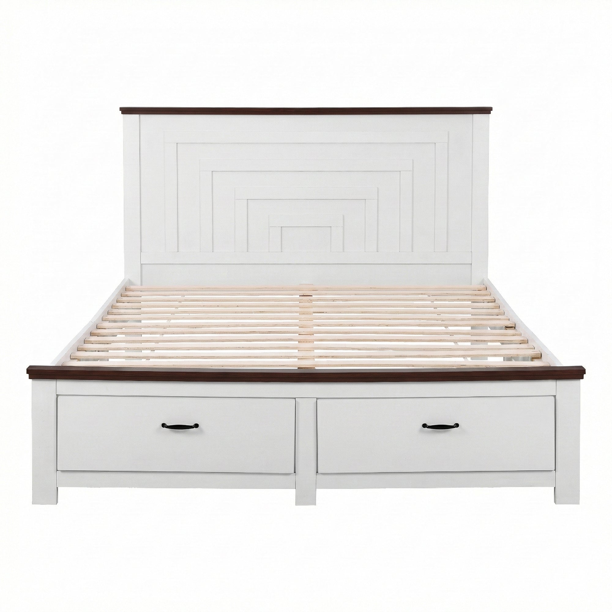 Artiss Queen Wooden Bed Frame with 2 Drawer Platform Bed with 108cm Solid High Headboard White Bed Base for Bedroom Easy Assembly-2