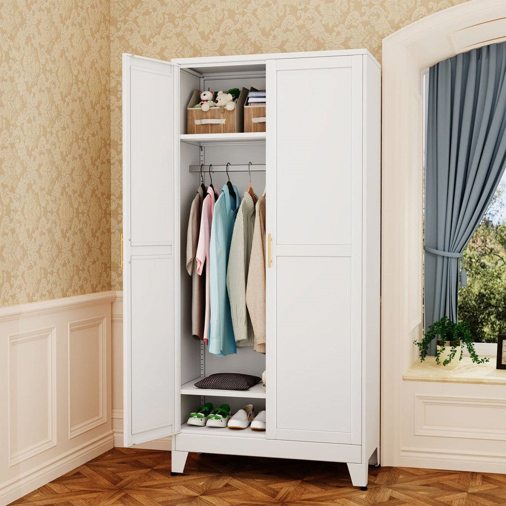 White Metal Multifunctional Storage Armoire Wardrobe Closet