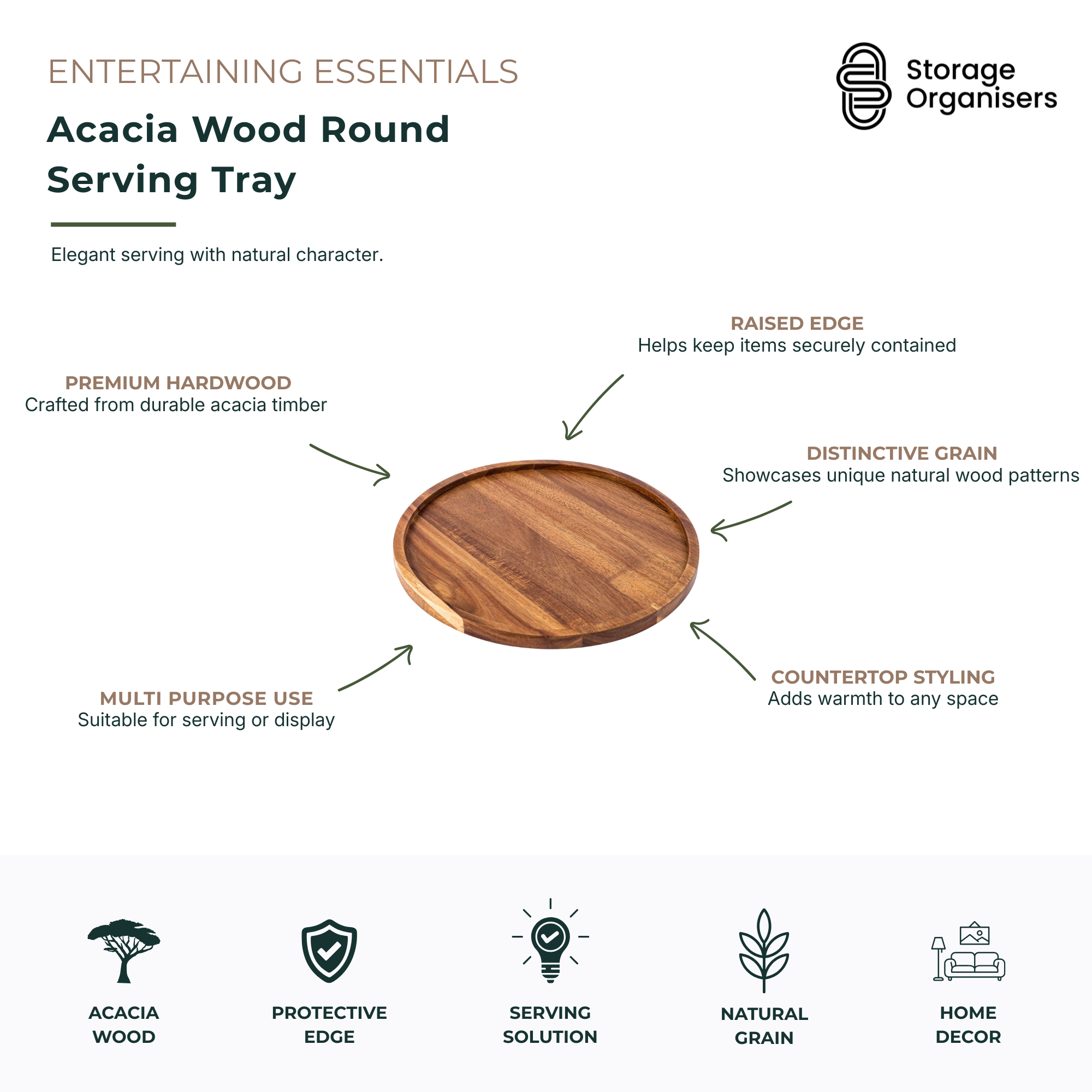Acacia Wood Round Serving Tray